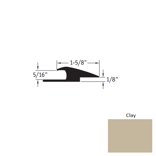 Johnsonite Clay Vinyl Moulding / Trim - 1 5/8" X 12 Ft (144") X 5/16" - 1/16" Or 1/8" Adaptor - Adaptor