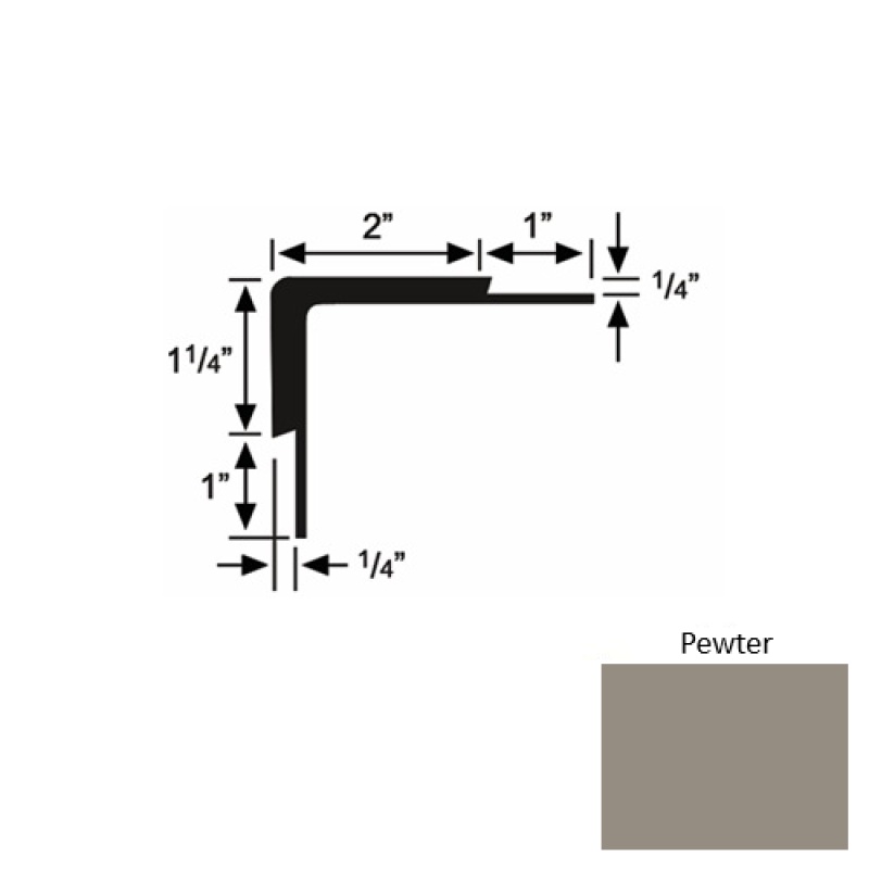 Solid 16 Pewter Rubber Double Flange Carpet Stair Nosing