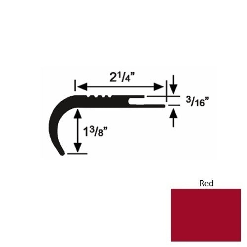 Solid 18 Red Rubber Undercut Carpet Nosing (Rd) - 2 1/4" X 9 Ft (108")