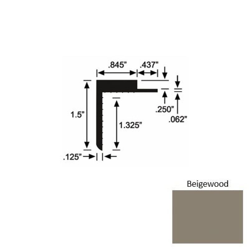Solid 57 Beigewood Rubber Landing Trim - 1 1/2" X 98"