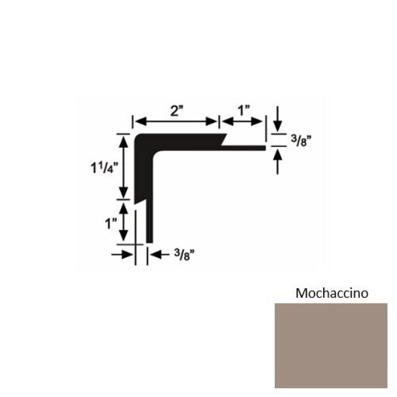 Solid 15 Mochaccino Rubber Double Flange Carpet Stair Nosing (Sq) - 2" X 9 Ft (108")