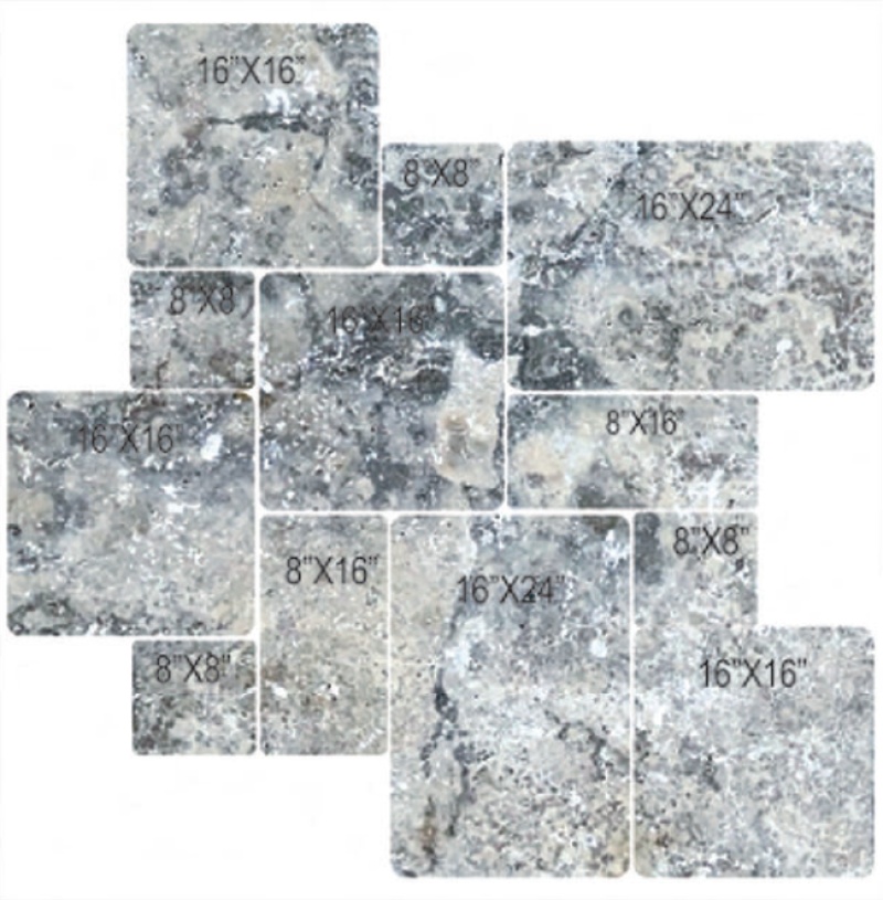 Antique Gris Travertine Paver Versailles Pattern