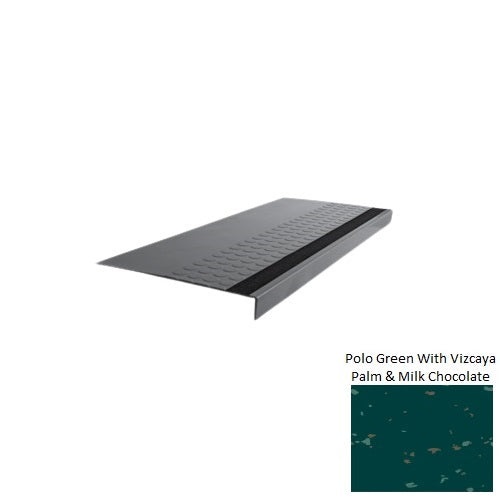 Spextones Polo Green With Vizcaya Palm & Milk Chocolate Type 776 With Flush Ribbed / Smooth Insert Distinct Designs Rubber - 12" X 72" Stair Tread - Rgt Radial Ii Raised Disc Design