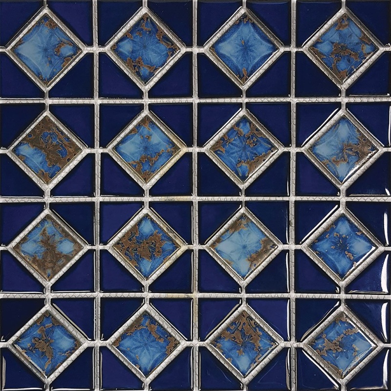 Aquatica Mini Akron Terra Blue Porcelain Mosaic - Diamond - Glossy