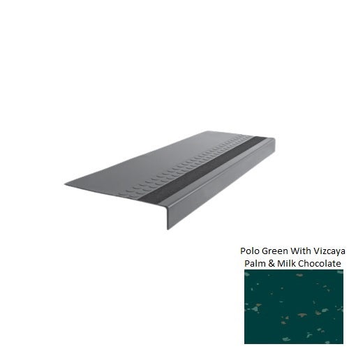Spextones Polo Green With Vizcaya Palm & Milk Chocolate Type 585 With Flush Ribbed / Smooth Insert Distinct Designs Rubber - 12" X 72" Stair Tread - Rbt Radial High Profile Design