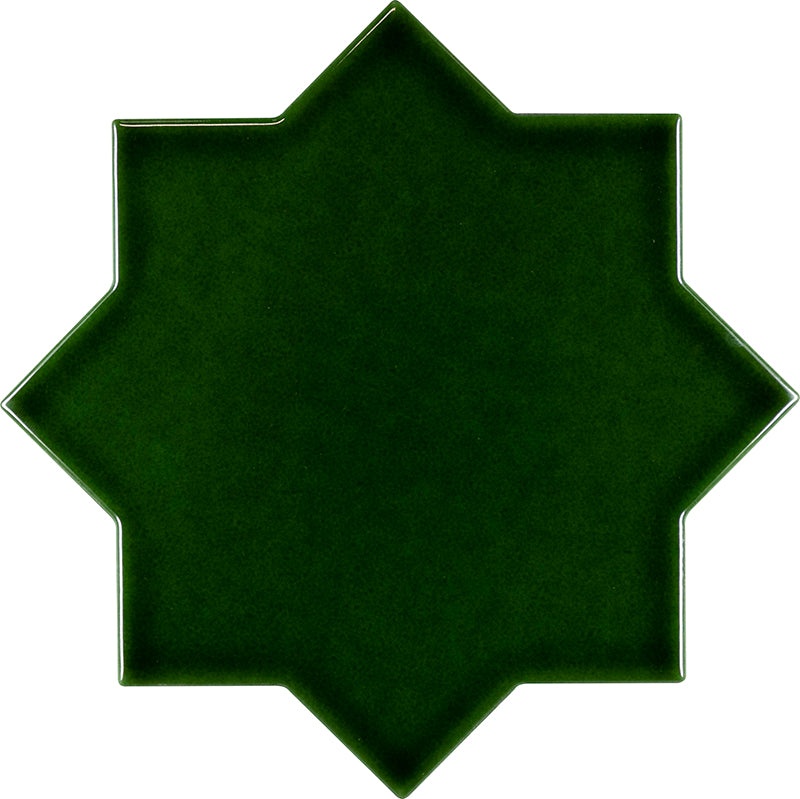 Moorish Verde Star Ceramic Tile - Glossy - 5.35" x 5.35"