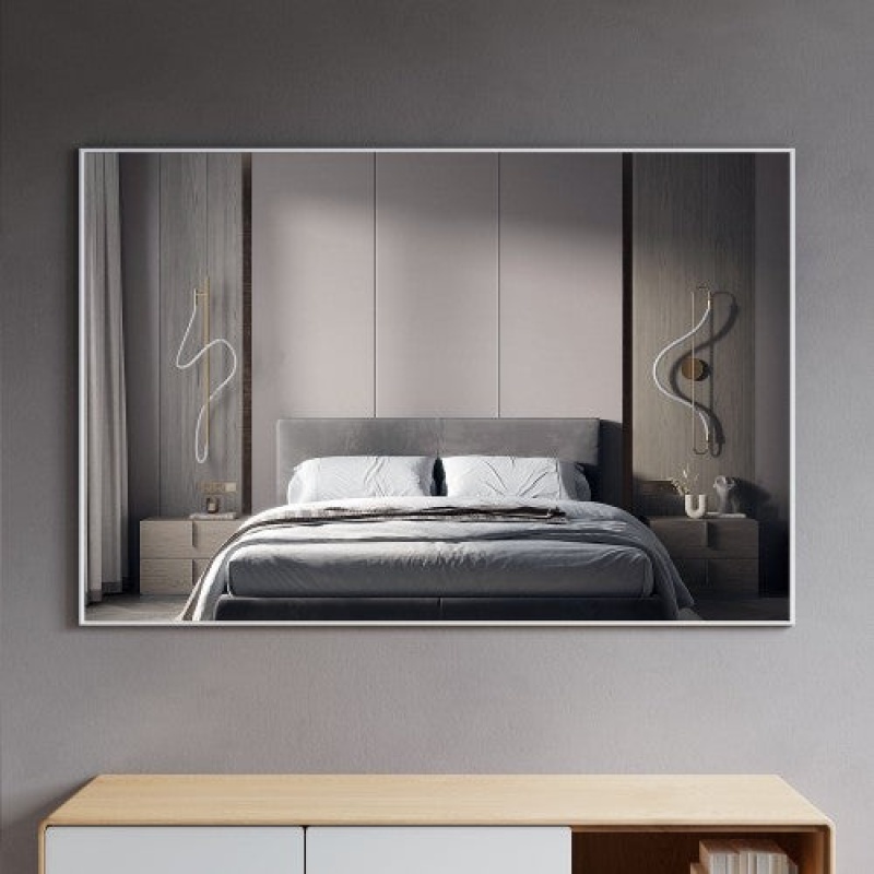 Matt White Aluminum & Glass Framed Wall Bathroom Mirror