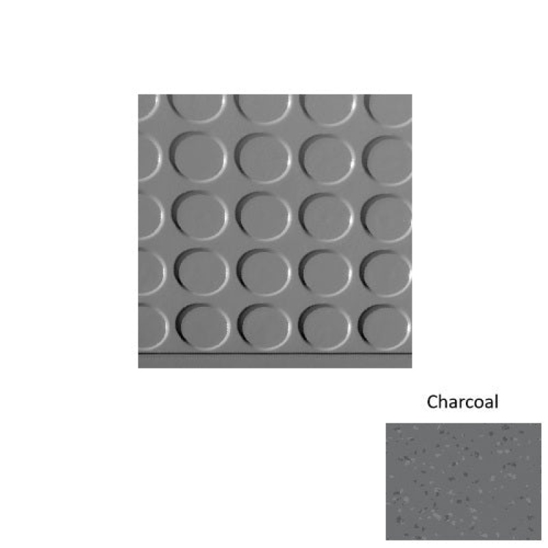 Symmetry 97 Charcoal Vantage Raised Circular Rubber (Sq) With Galley Red Abrasive Strip Stair Tread With Dupont Kevlar - Textured