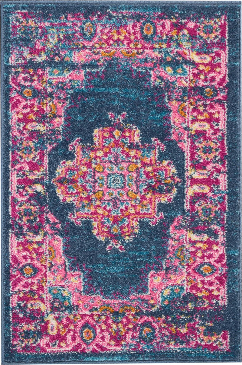 Passion Psn03 Blue Polypropylene Bohemian Area Rug