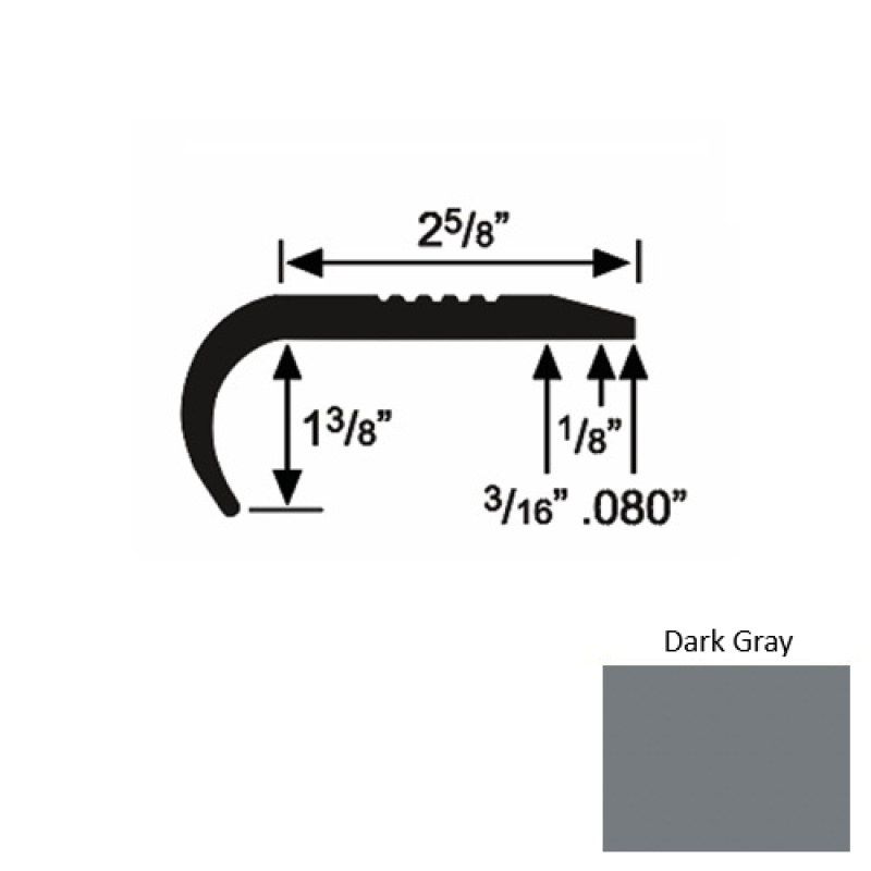 Solid 04 Dark Gray Rubber Residential Stair Nosing - 2 5/8" x 9 Ft (108")