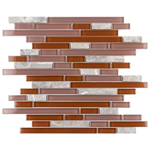 Tessera Piano Bordeaux Stone & Glass Mosaic - Linear - Glossy