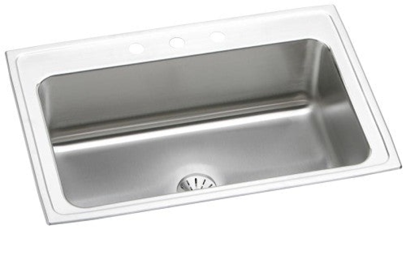 Dlrs332210pd3 Lustertone Classic Stainless Steel Drop In Single Bowl Kitchen Sink - 33" X 22" X 10" With 3 Holes - Stainless Steel