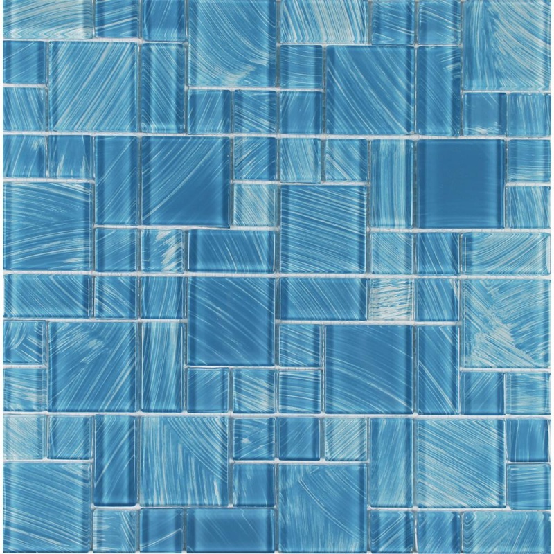 Aquatica Watercolors Turquoise Glass Mosaic - Block Random - Glossy