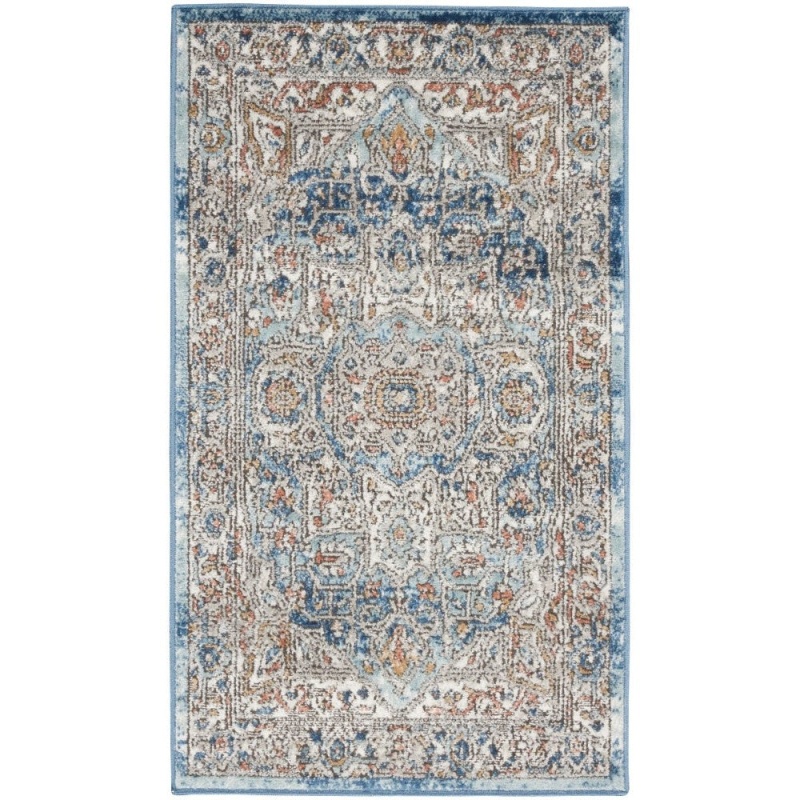 Quarry Ivory Blue Qua11 Polypropylene & Polyester Traditional Area Rug - 2 Ft X 3 Ft - Ivory Blue