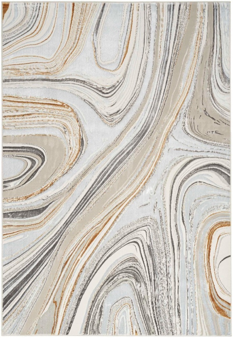 Glitz Grey Gold Glz21 Polyester Contemporary Area Rug - 5 Ft X 7 Ft - Grey Gold