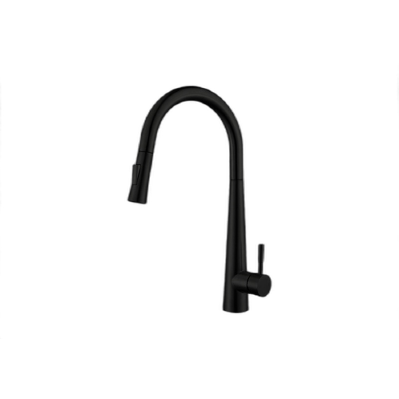 Euphrates Matte Black Kitchen Faucet - Single Handle / One Hole Pullout Retractable Spray - Matte Black