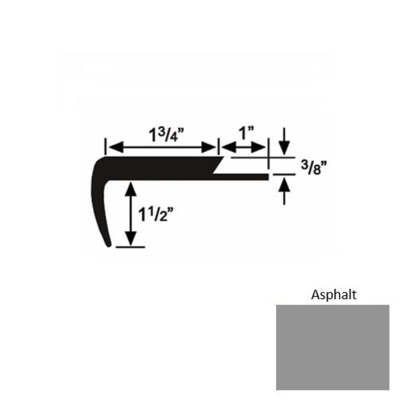 Solid 11 Asphalt Rubber Single Flange Carpet Stair Nosing, 1 3/4" x 9 Ft (108")