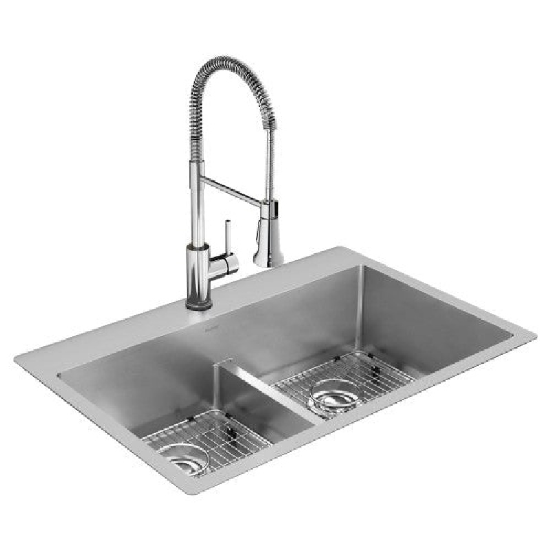 Ectsra33229tfc Crosstown Stainless Steel Drop In Undermount Double Bowl With 1 Hole Workstation Kitchen Sink - 33" X 22" X 9" - Stainless Steel