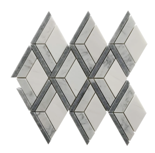 Dolomite / Carrara / Ocean Grey Marble Mosaic - Genau - Polished