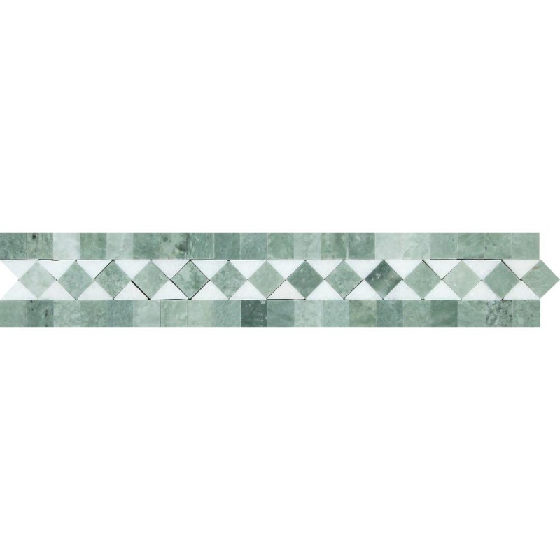 Thassos White Marble Border - 2" X 12" Bias Border With Ming Green