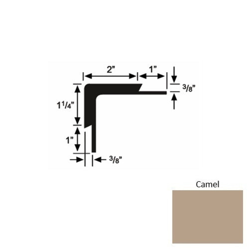 Solid 15 Camel Rubber Double Flange Carpet Stair Nosing (Sq) - 2" X 9 Ft (108")