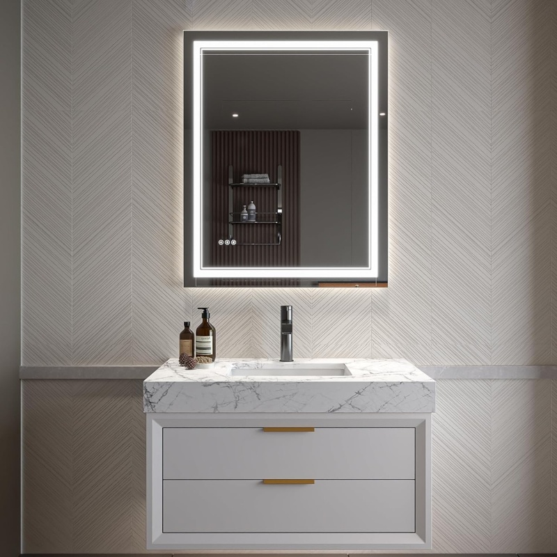Clear Glass Wall Led Bathroom Mirror - 40" X 32" - Clear
