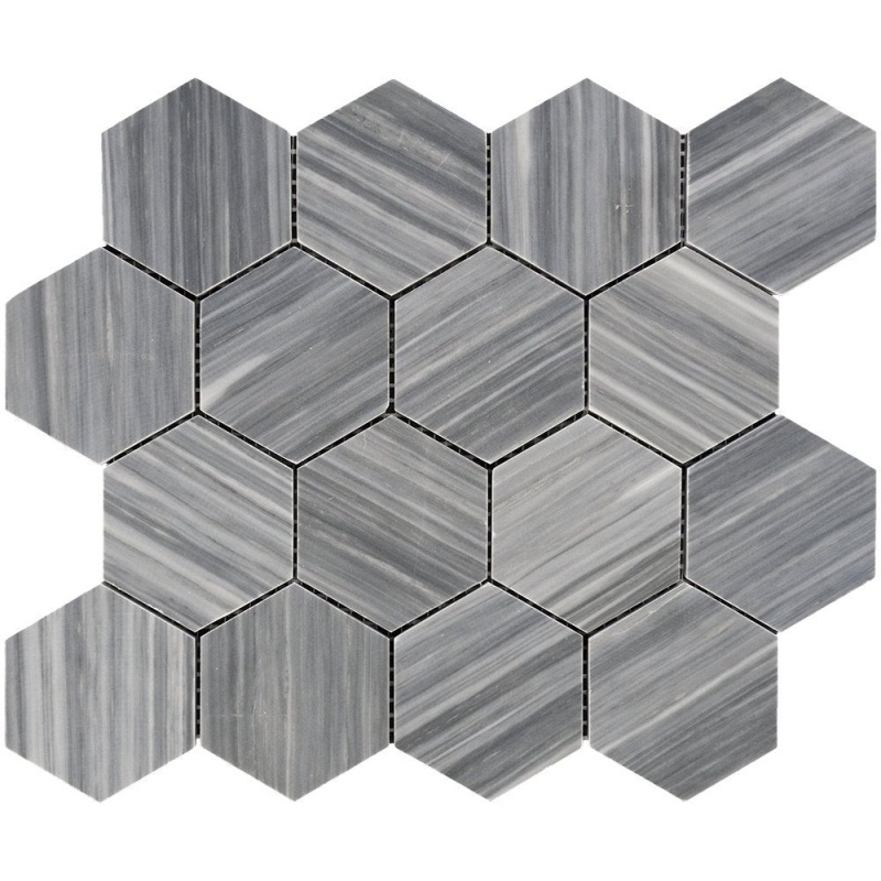 Bardiglio Vein Cut Marble Mosaic - 3" Hexagon - Polished, Per Pack: 20 Enter Quantity In Sheets