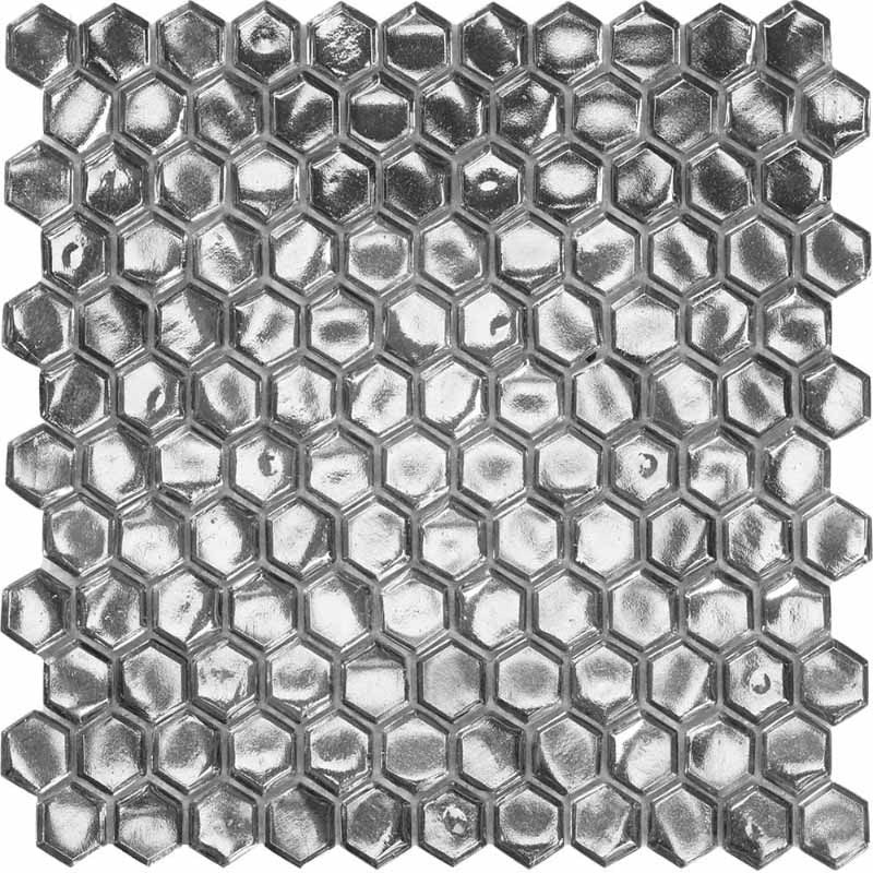 Alma Line Glamour Cordoba Platinum Glass Mosaic - 1" Hexagon - Glossy