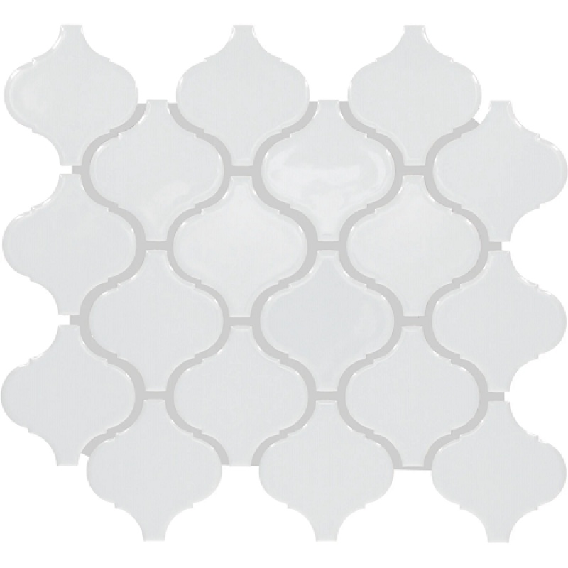 Color Wheel Retro Arctic White Ceramic Mosaic - 3" X 3" Arabesque