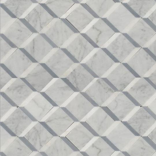 Luxe White Carrara with Azul Imperial & Thassos Inserts Marble Mosaic