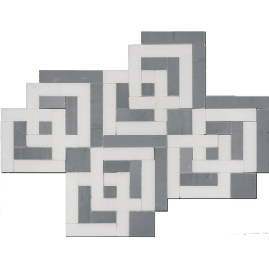 Thassos & Bardiglio Waterjet Marble Mosaic - Double Squares - Polished