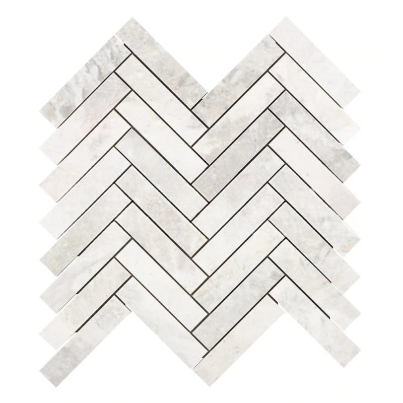 Bianco Congelato Dolomite Mosaic - 1" X 4" Herringbone - Leather
