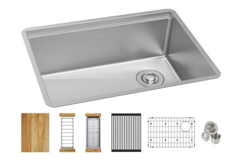 Efru24169rtwc Crosstown Stainless Steel Undermount Single Bowl Workstation Kitchen Sink - 25 1/2" X 18 1/2" X 9" - Stainless Steel