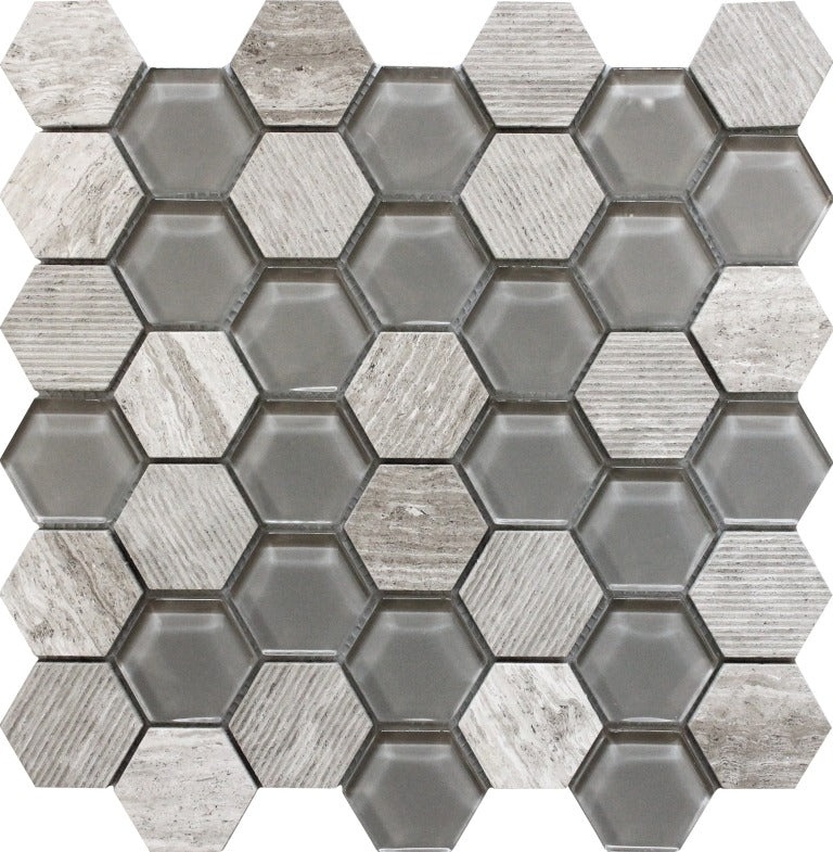 Bali Mantra Wooden Grey Stone & Glass Mosaic Tile