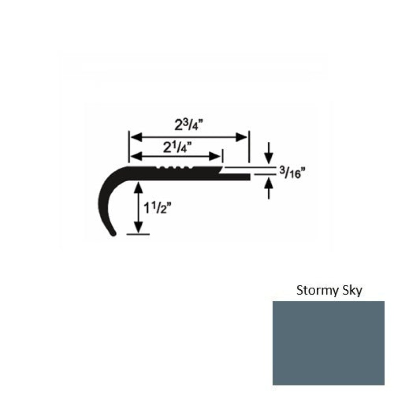 Solid 08 Stormy Sky Rubber Underlap Stair Nosing (Rd) - 2 3/4" X 9 Ft (108")