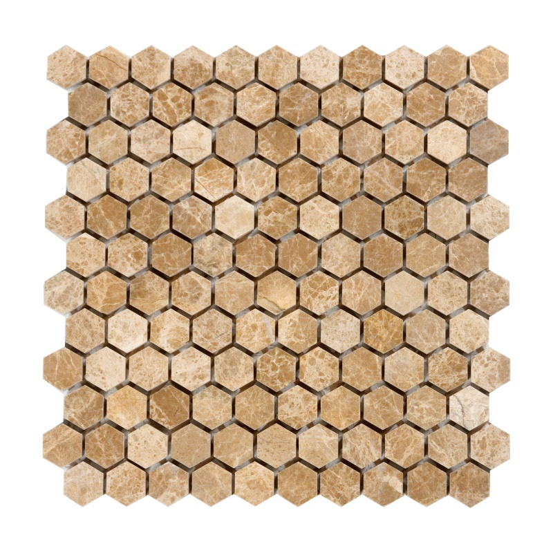 Emperador Light Marble Mosaic - 1" Hexagon - Polished