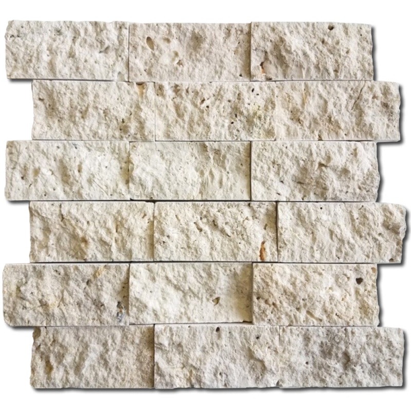 Alabastrino Cross Cut Travertine Mosaic - 2" X 4" Brick - Split Face