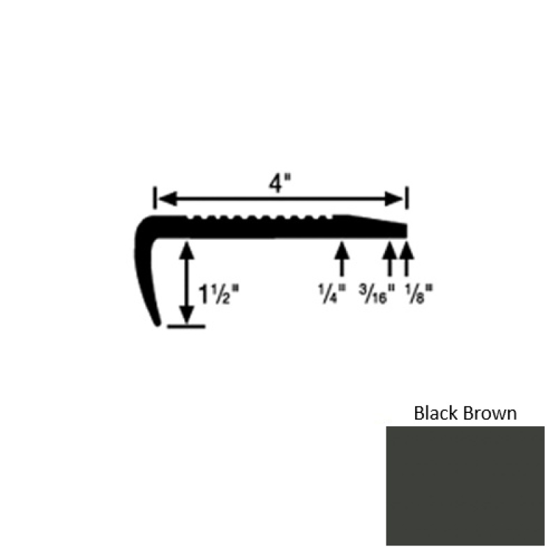 Solid 01 Black Brown Rubber Commercial Stair Nosing (Sq) - 4" X 9 Ft (108")