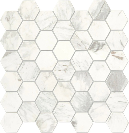 Raine Stratus White Marble Mosaic - 2" Hexagon - Honed