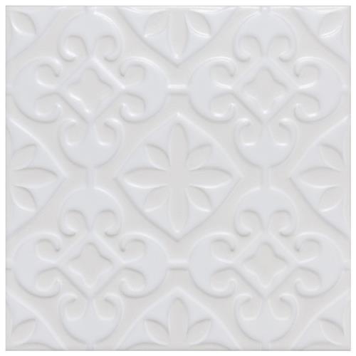 Triplex Valverde White Ceramic Tile - Glossy - 7 3/4" X 7 3/4"