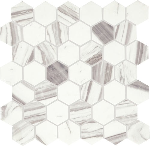 Eclessia Marble Volakas Marble Mosaic - 2" Hexagon - Honed, Per Pack: 9.7 Sqft