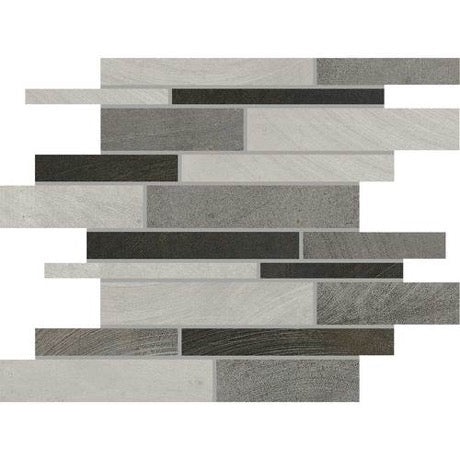Ironcraft Gray Black Blend Porcelain Mosaic - Linear - Matte, Per Pack: 7 Sqft