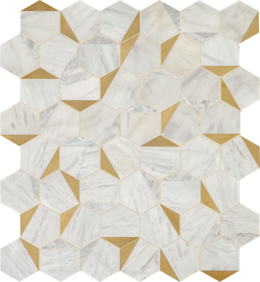 Lavaliere Alluring White With Brass Mixed Mosaic - Illusionary - Honed, Per Pack: 5.55 Sqft