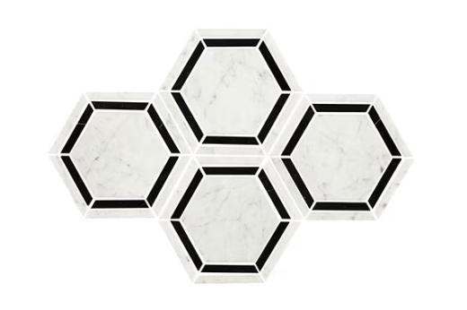 Black & White Blend Marble Mosaic - 6" Hexagon - Polished, Per Pack: 4.25 Sqft