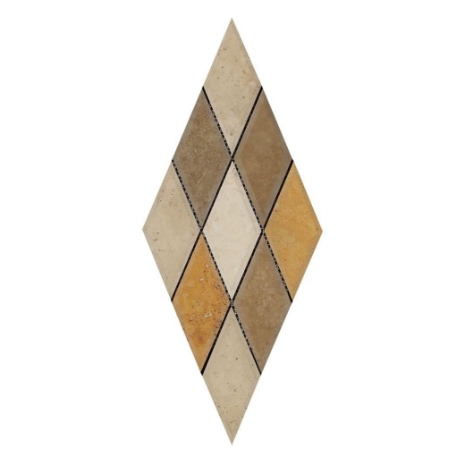 3 Color Mixed Travertine Mosaic - 3" X 6" Beveled Diamond - Unfilled & Honed, Per Pack: 20 Sheets