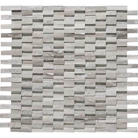 Chenille White Limestone Mosaic - 2" X 3/8" Cladding - Polished, Per Pack: 4.9 Sqft