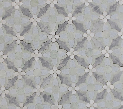 Full Sheet Sample - Lilly Pad Deco Marble Mosaic - 12" X 12" X 3/8" Polished