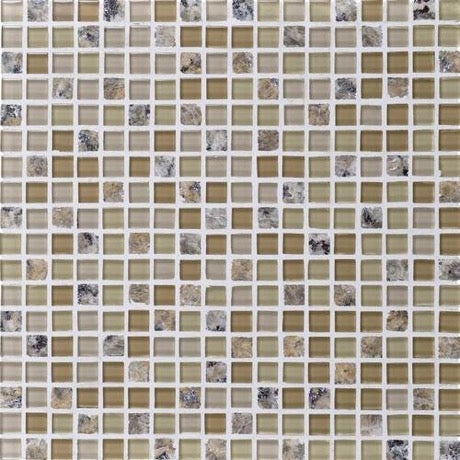 Granite Radiance New Venetian Gold Blend Granite & Glass Mosaic - 5/8" X 5/8" - Polished, Per Pack: 11 Sheets