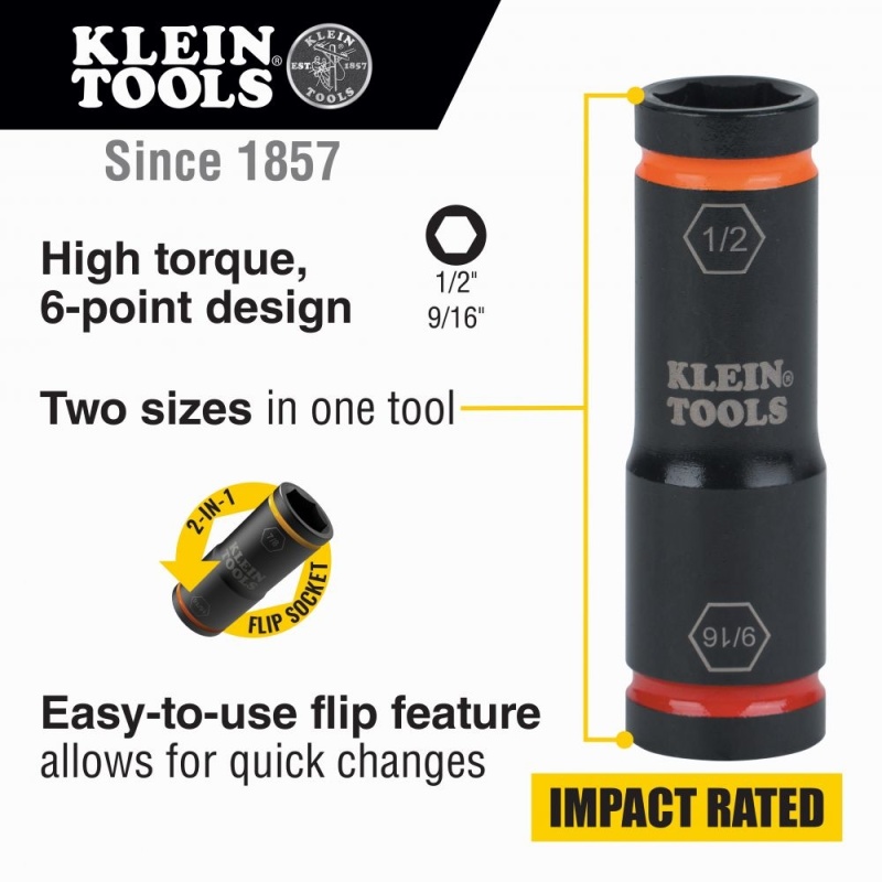 Klein Flip Impact Socket - 9/16In X 1/2In