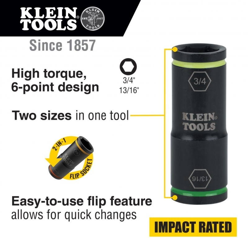 Klein Flip Impact Socket - 3/4In X 13/16In